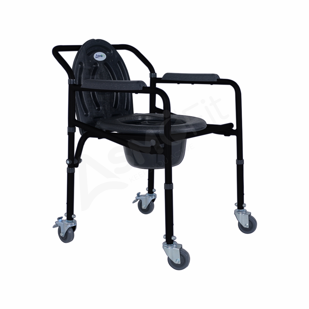 Commode Chair With Wheels (Black) - Asmofit