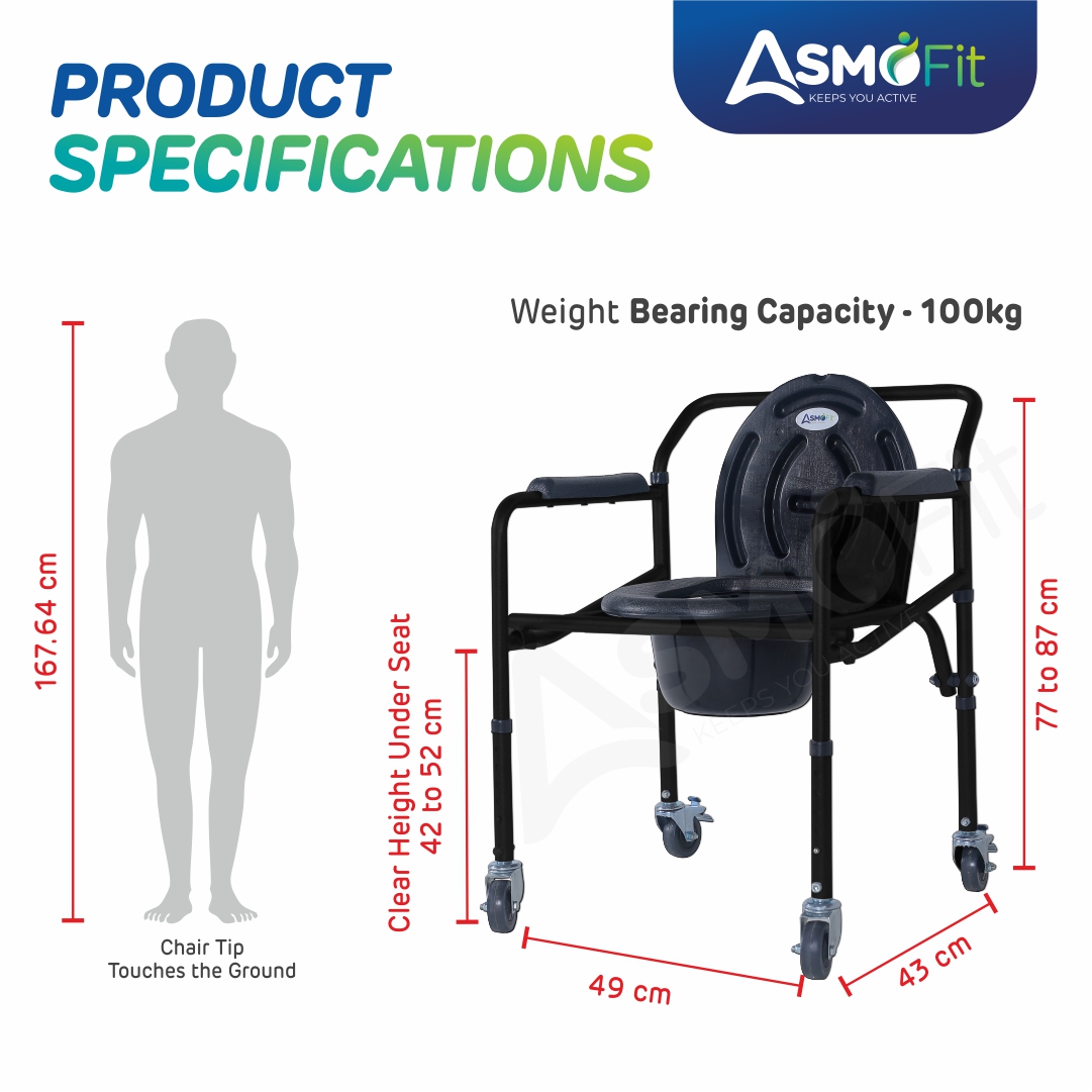 Commode Chair With Wheels (Black)