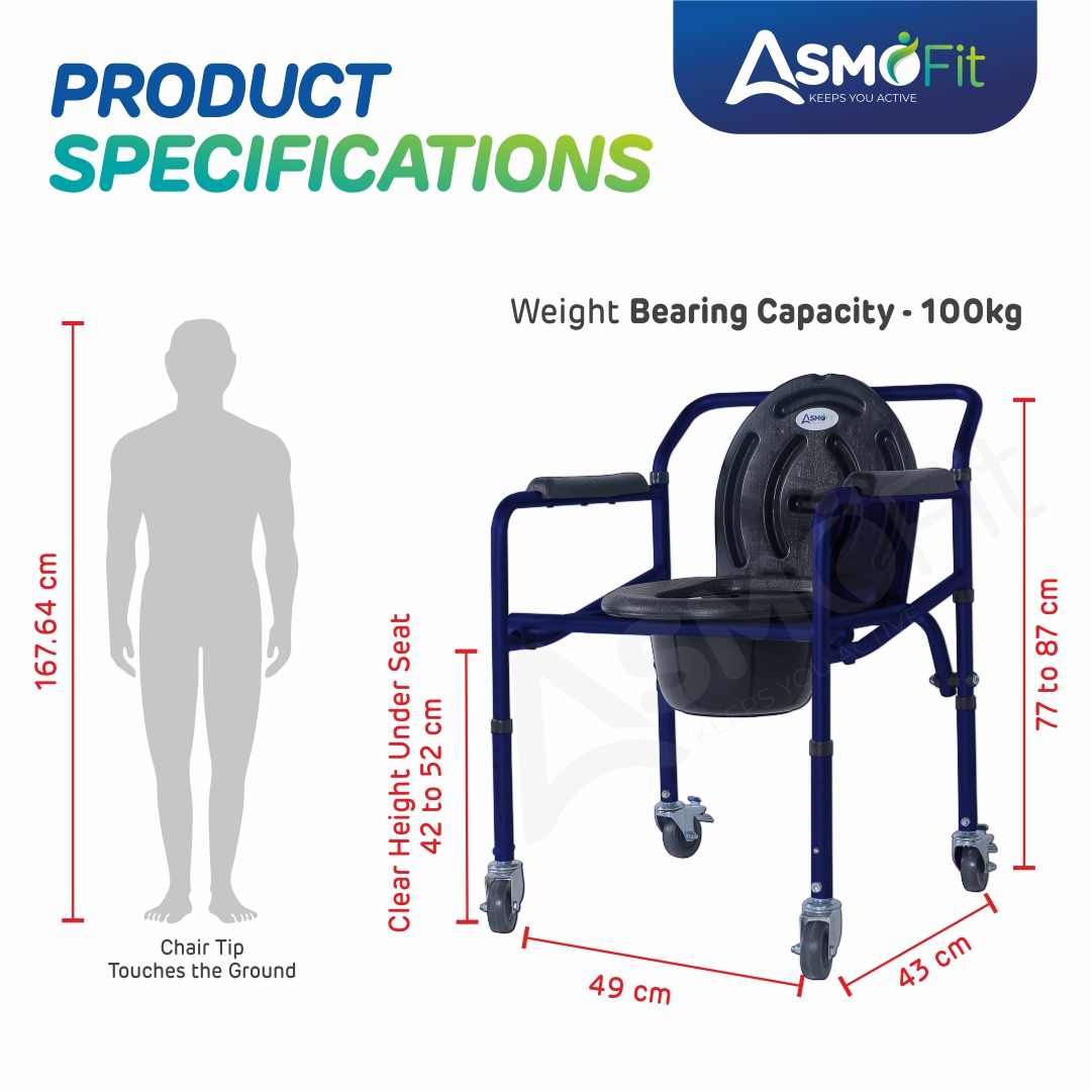 Commode Chair With Wheels (Blue)