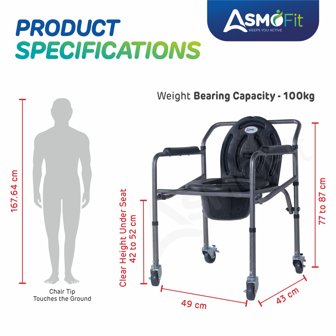 Commode Chair With Wheels (Antique Silver)