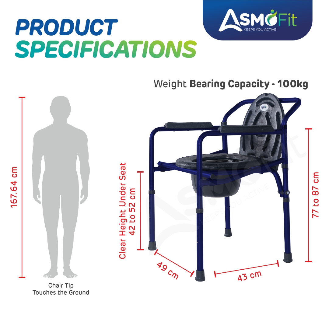 Commode Chair Without Wheels (Blue)