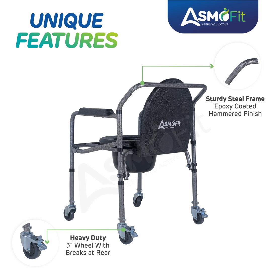 Commode Chair With Wheels (Antique Silver)