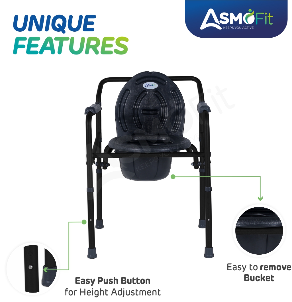 Commode Chair Without Wheels (Black)