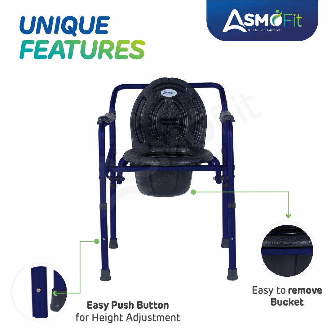 Commode Chair Without Wheels (Blue)