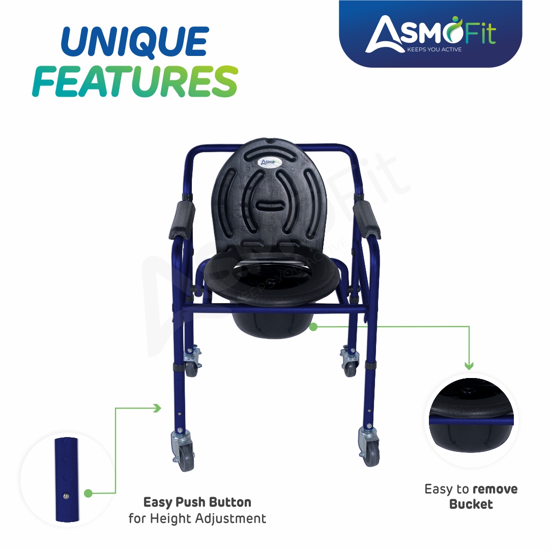 Commode Chair With Wheels (Blue)