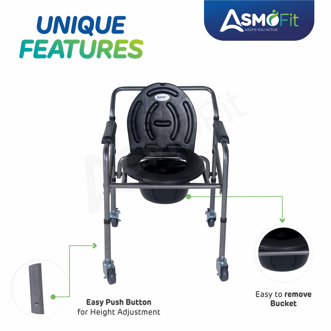 Commode Chair With Wheels (Antique Silver)