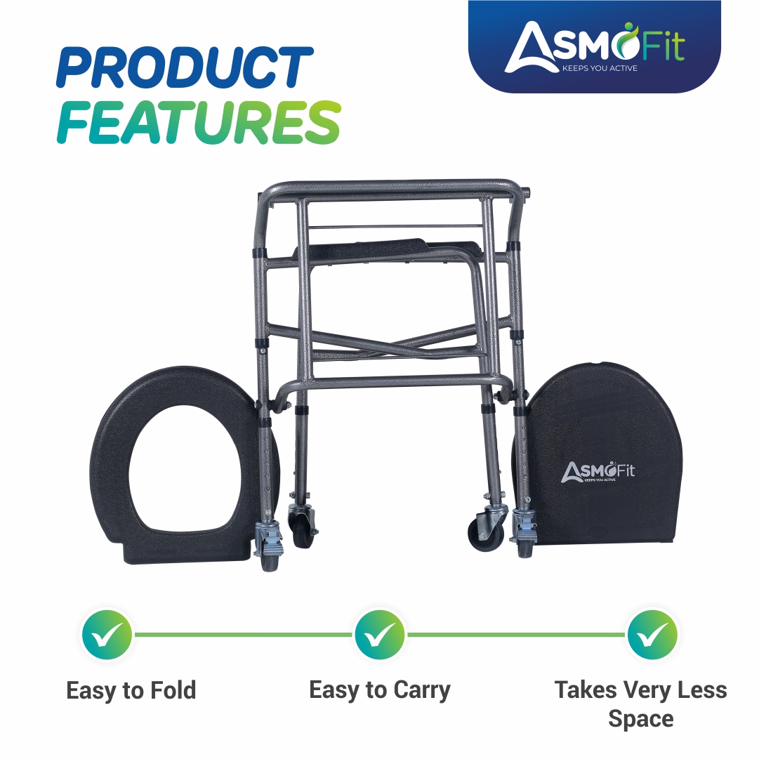 Commode Chair With Wheels (Antique Silver)