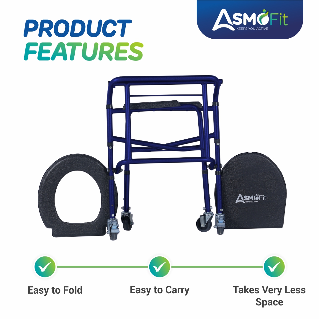 Commode Chair With Wheels (Blue)