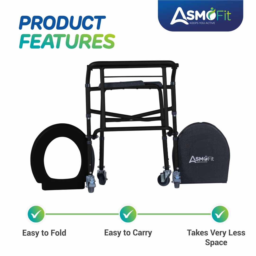 Commode Chair With Wheels (Black)